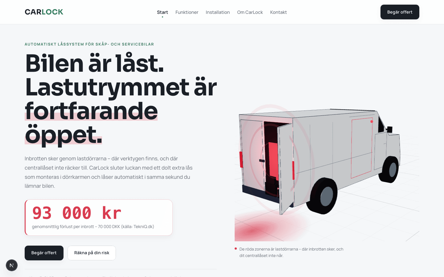 Startsidan för CarLock