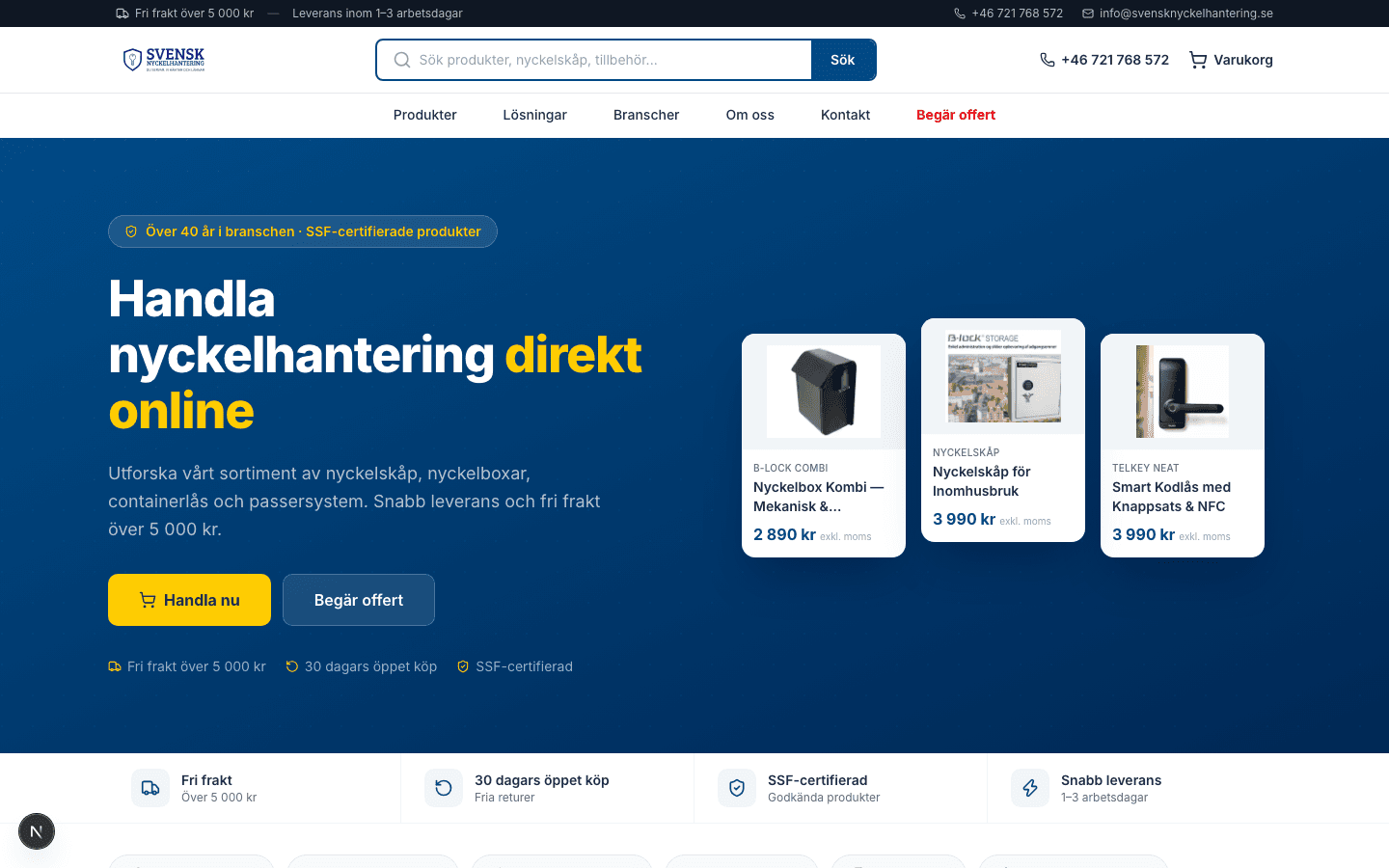 Startsidan för Svensk Nyckelhantering